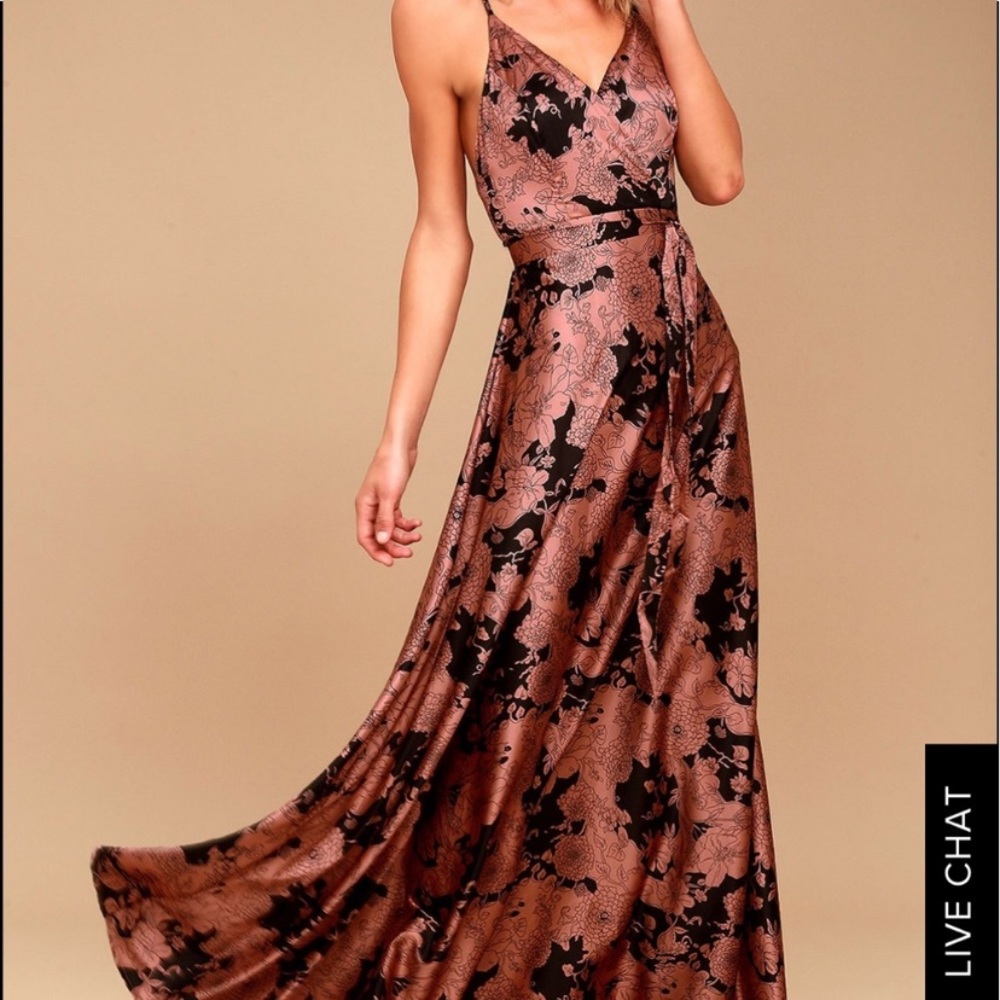 Elegant Black and Pink Floral Maxi Dress